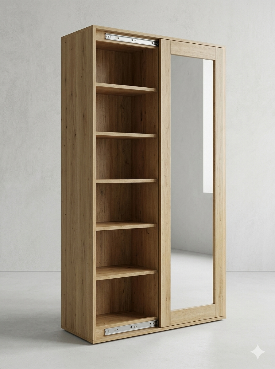 Sliding Mirror Wardrobe – 71" | Premium Bedroom Storage