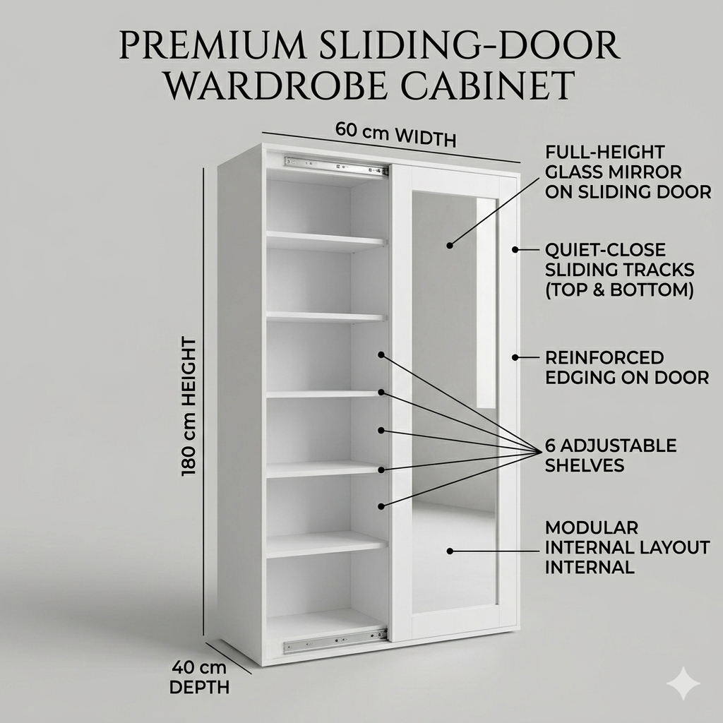 Sliding Mirror Wardrobe – 71" | Premium Bedroom Storage