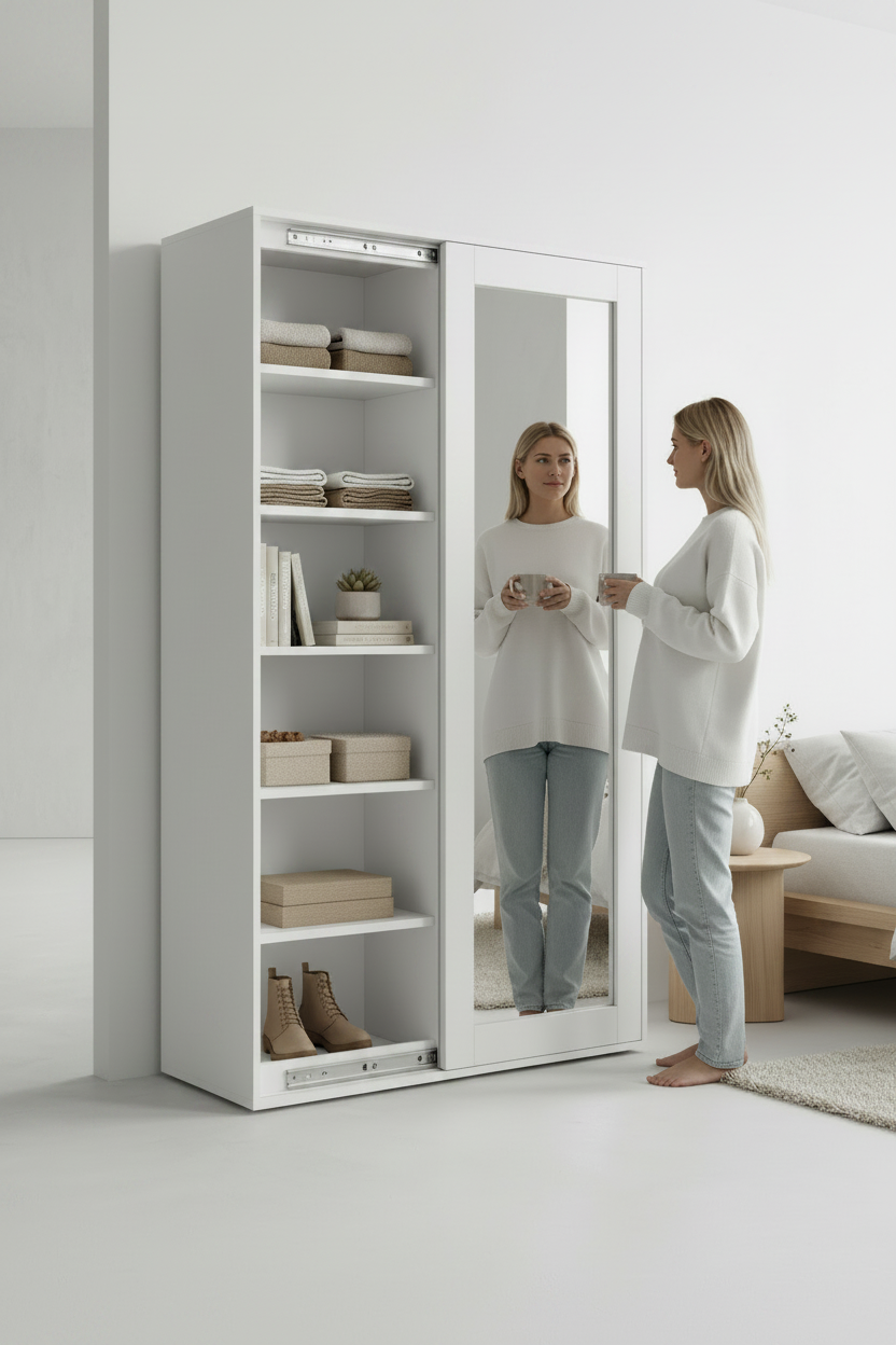 White Sliding Wardrobe with Mirror